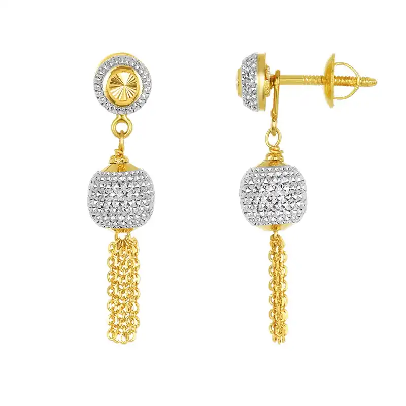 22K Gold Two-Toned Ball Chain Necklace and Drop Earring Set